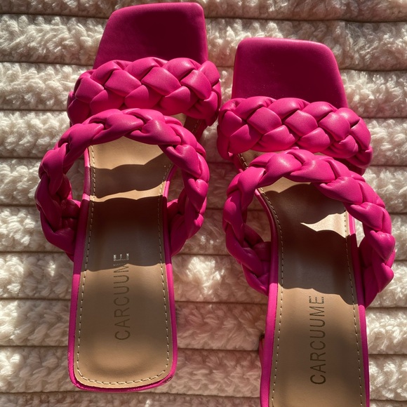 NWOT Pink Braided Women's High Heel Sandals- Block Heel - Picture 6 of 7